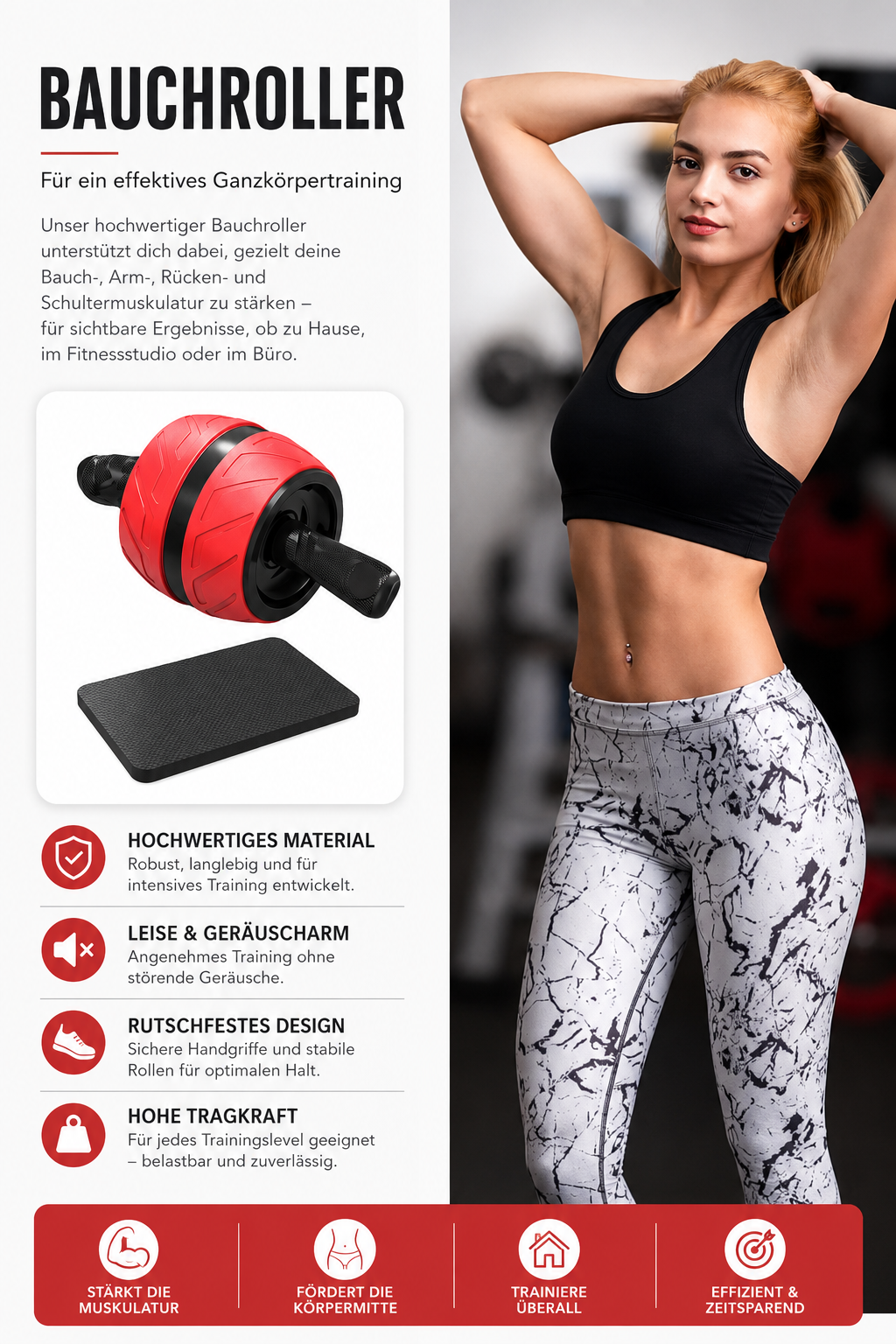 NexFit Ab Roller – Mit Rückfederung & Kniematte | Core & Bauchtraining