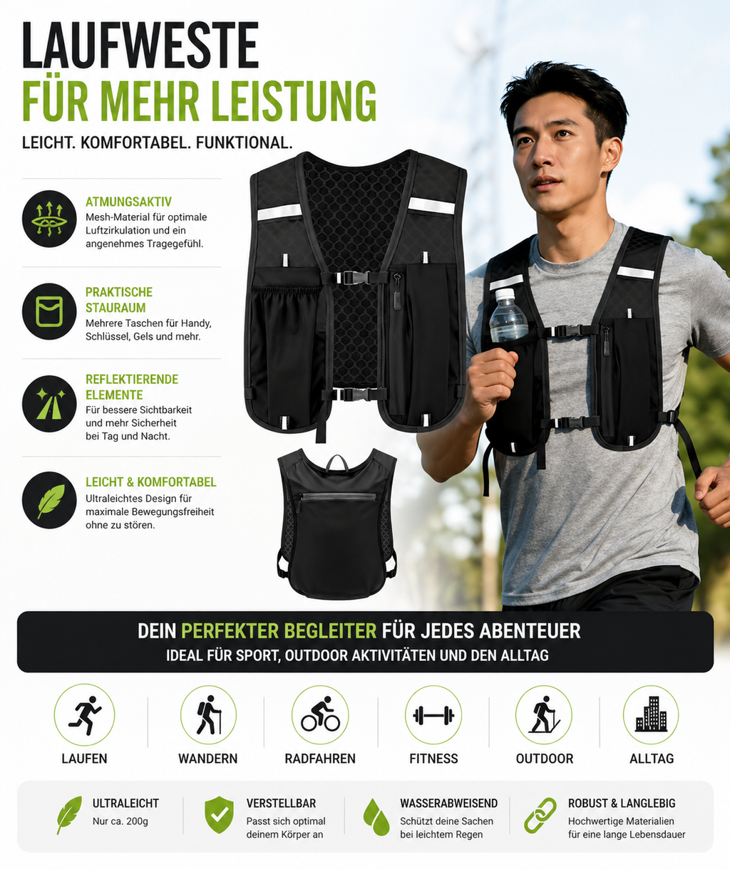 NexFit Lauf-Trinkweste – Wasserabweisend & Atmungsaktiv | Unisex